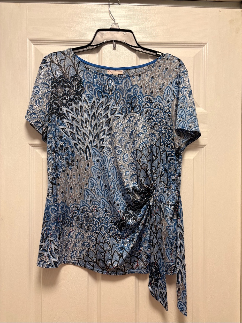 Women's Blue Paisley Short-Sleeve Side-Tie Tee